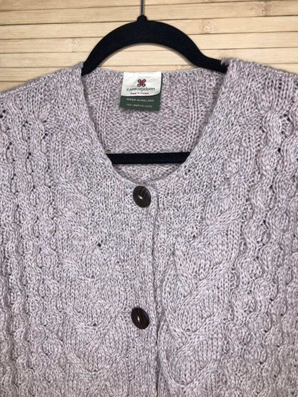 Carraig Donn XL 100% Merino Wool Cable Knit Button Up Chunky Sweater oatmeal - Picture 3 of 6